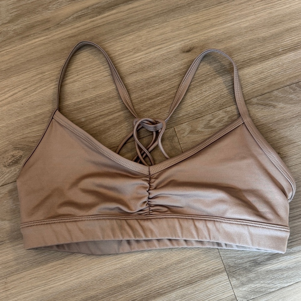 ALO Yoga Ruched Strappy Bralette - Taupe Brown